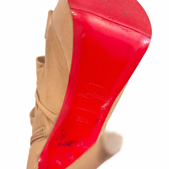 Christian Louboutin Madame Butterfly Booties 38.5 Tan Leather Bow Red Sole Heels - Picture 7 of 7